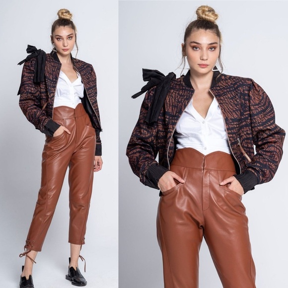 Tuba Ergin Jackets & Blazers - Tuba Ergin Jacket Womens Extra Small Brown Black Indie Bomber Jacket Designer
